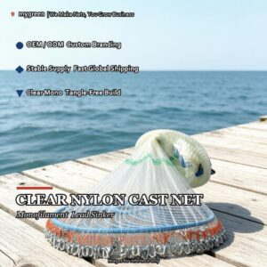 professional grade nylon 66 cast net designed for commercial and industrial fishing. features double knot construction for superior strength and durability. this high quality multifilament net is long lasting, abrasion resistant, and suitable for catching fish, crab, and lobster. custom sizes available. manufactured by mygreen with precision and advanced seamless technology.